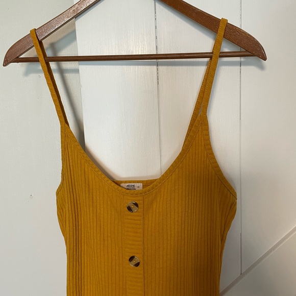 Ardene Mustard Yellow Button Up Spaghetti Strap Summer Dress Size Large - Picture 3 of 7